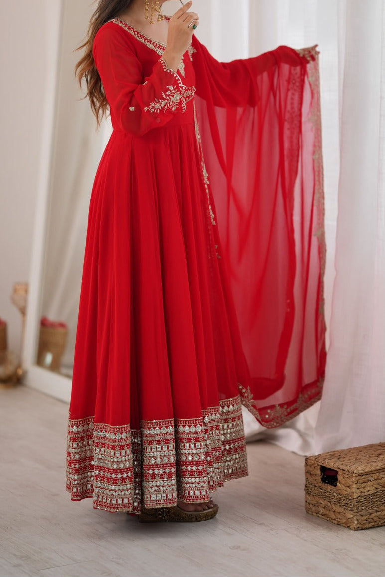 Gorgeous Red Embroidered & Sequence Work Anarkali Suit