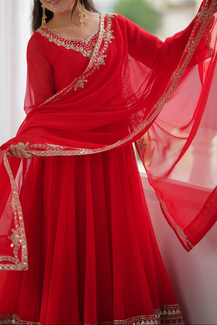 Gorgeous Red Embroidered & Sequence Work Anarkali Suit