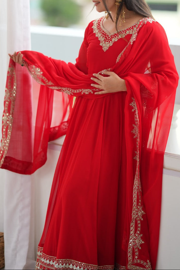 Gorgeous Red Embroidered & Sequence Work Anarkali Suit