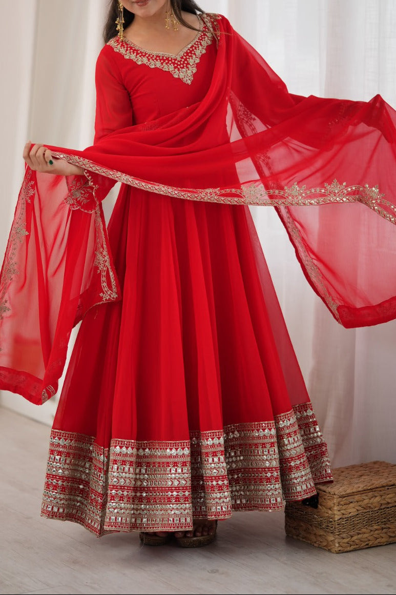 Gorgeous Red Embroidered & Sequence Work Anarkali Suit
