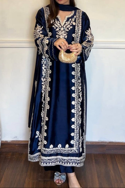 Designer Kaftan Style Suit Set With Embroidery Work & Fancy Sleeves