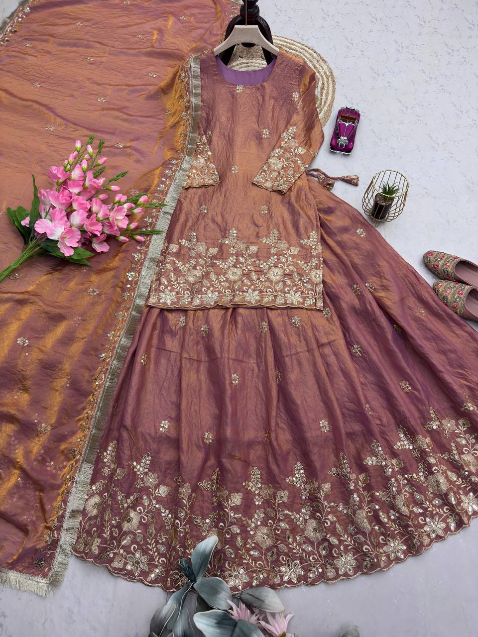 Fendi Silk Festival Wear Embroidery Work Readymade Lehenga Suit