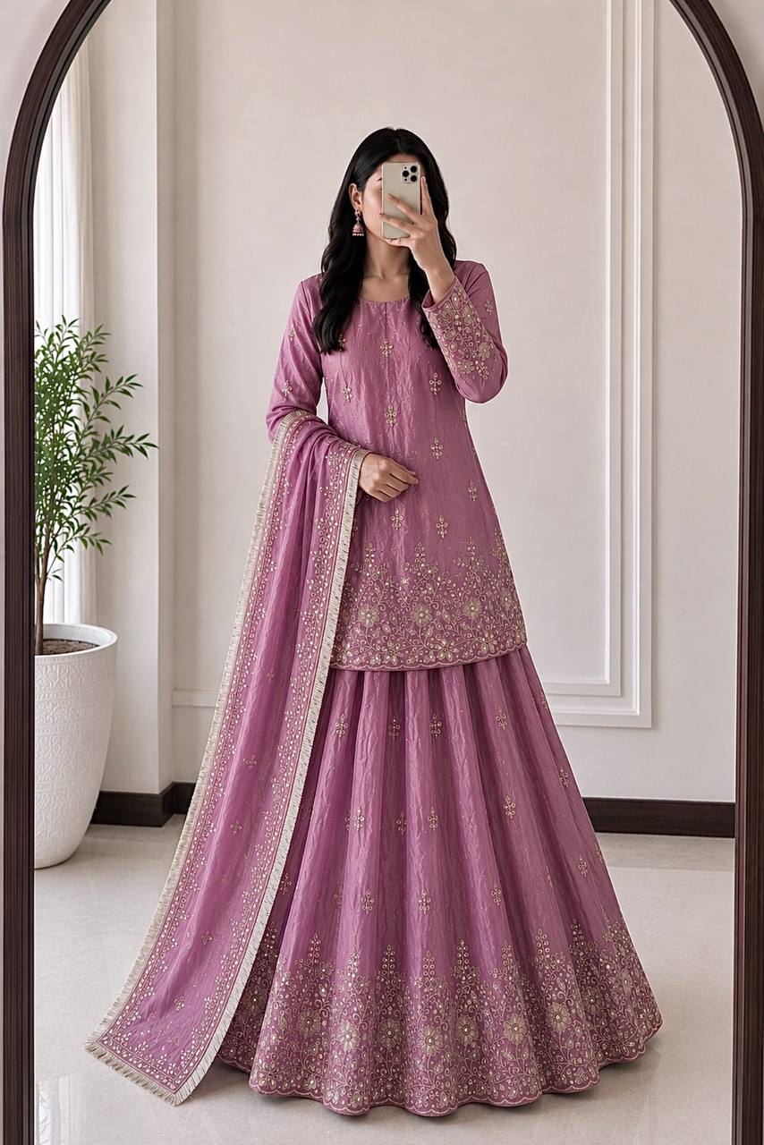 Fendi Silk Festival Wear Embroidery Work Readymade Lehenga Suit