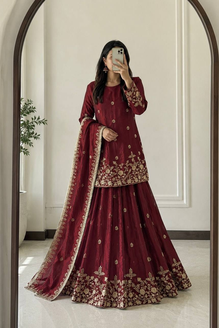 Fendi Silk Festival Wear Embroidery Work Readymade Lehenga Suit