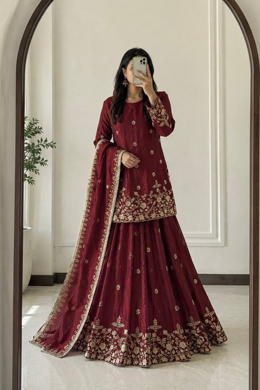 Fendi Silk Festival Wear Embroidery Work Readymade Lehenga Suit