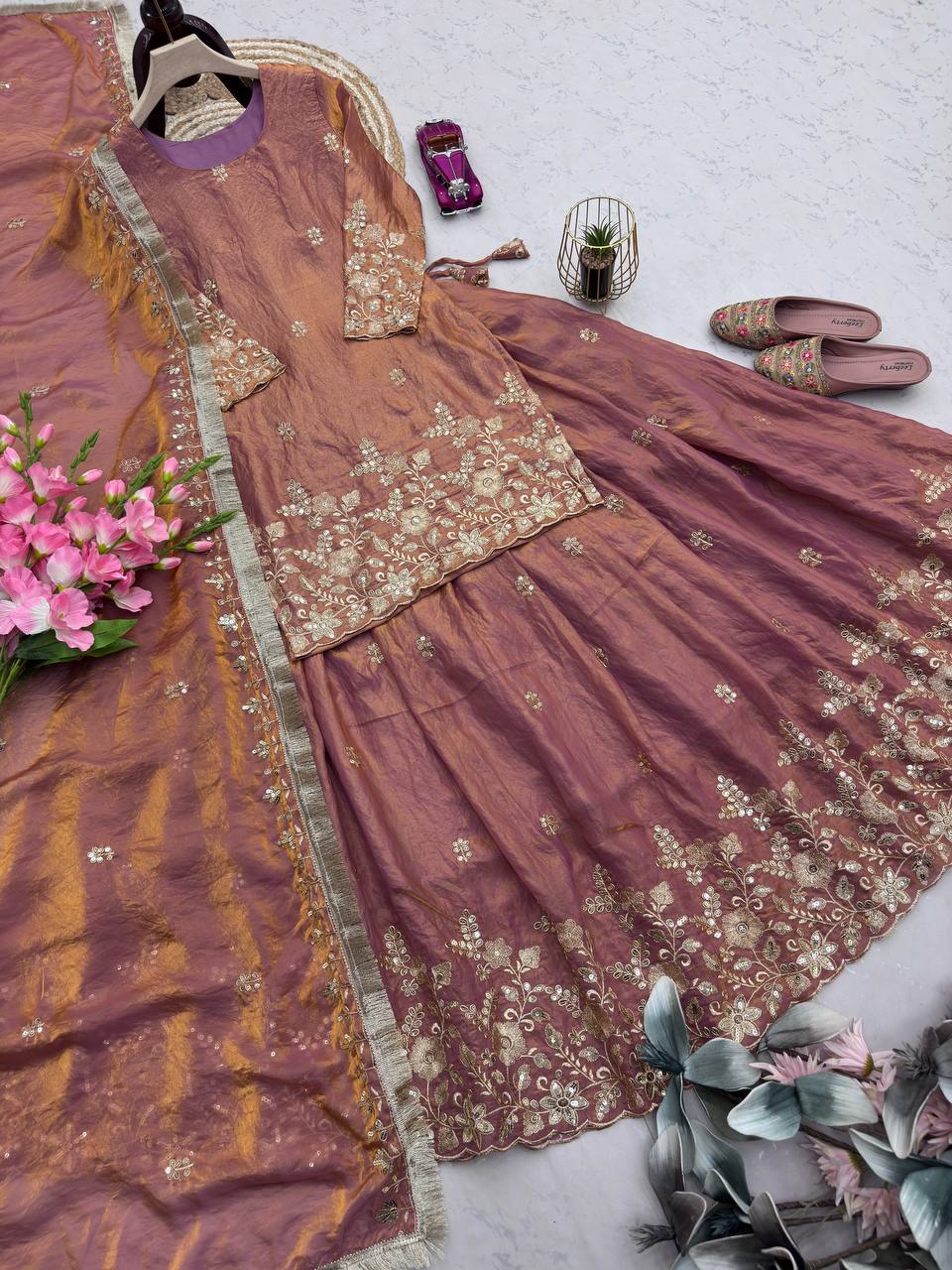 Fendi Silk Festival Wear Embroidery Work Readymade Lehenga Suit