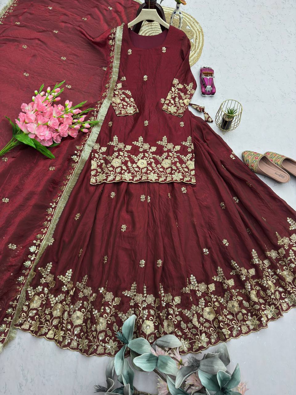 Fendi Silk Festival Wear Embroidery Work Readymade Lehenga Suit