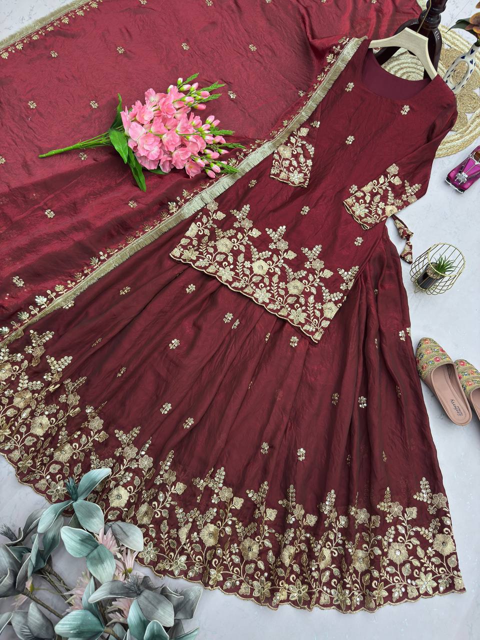 Fendi Silk Festival Wear Embroidery Work Readymade Lehenga Suit