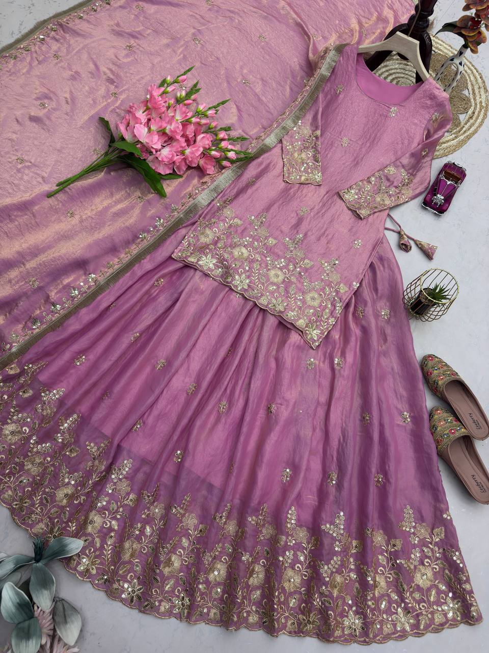 Fendi Silk Festival Wear Embroidery Work Readymade Lehenga Suit