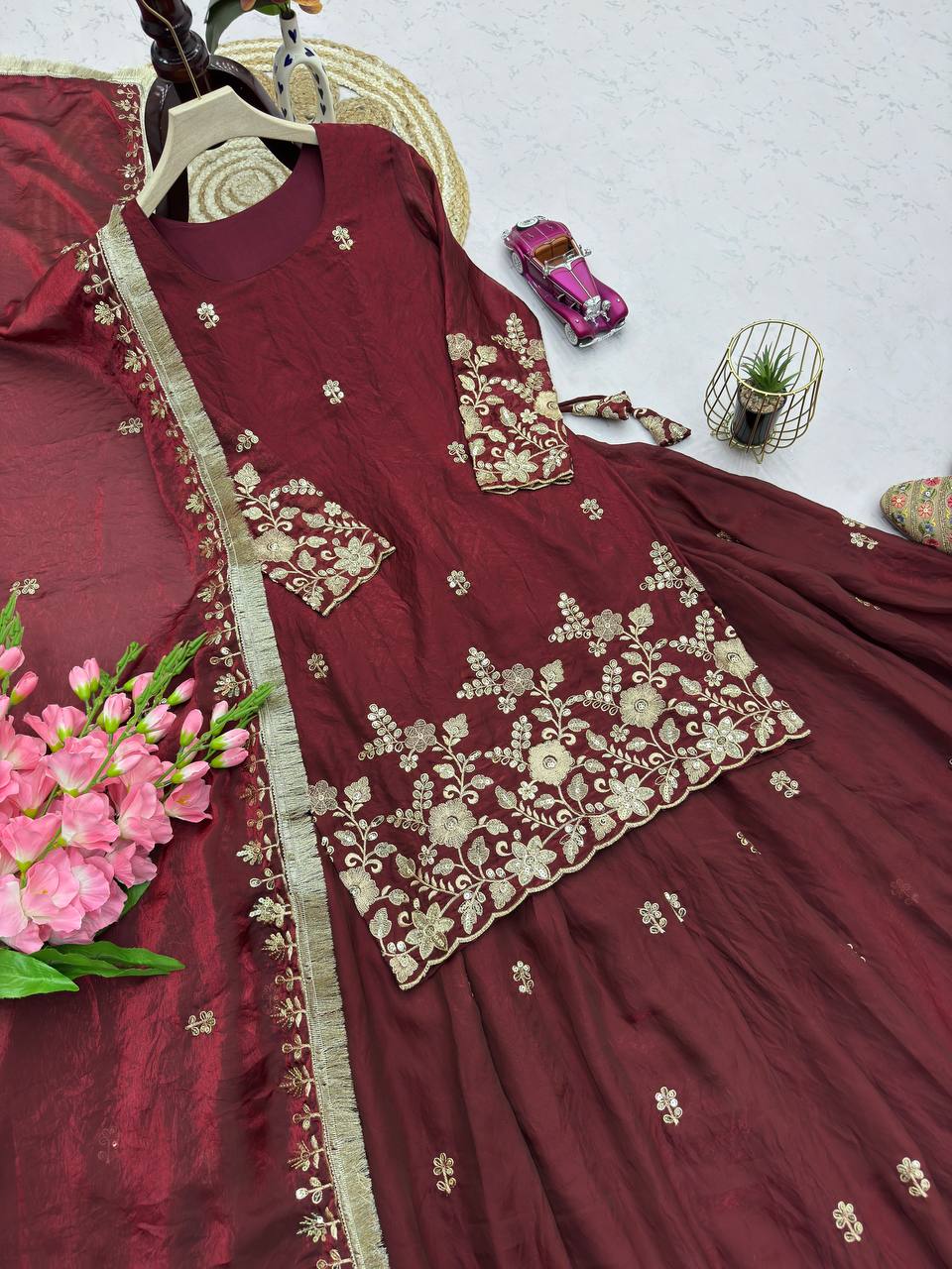 Fendi Silk Festival Wear Embroidery Work Readymade Lehenga Suit