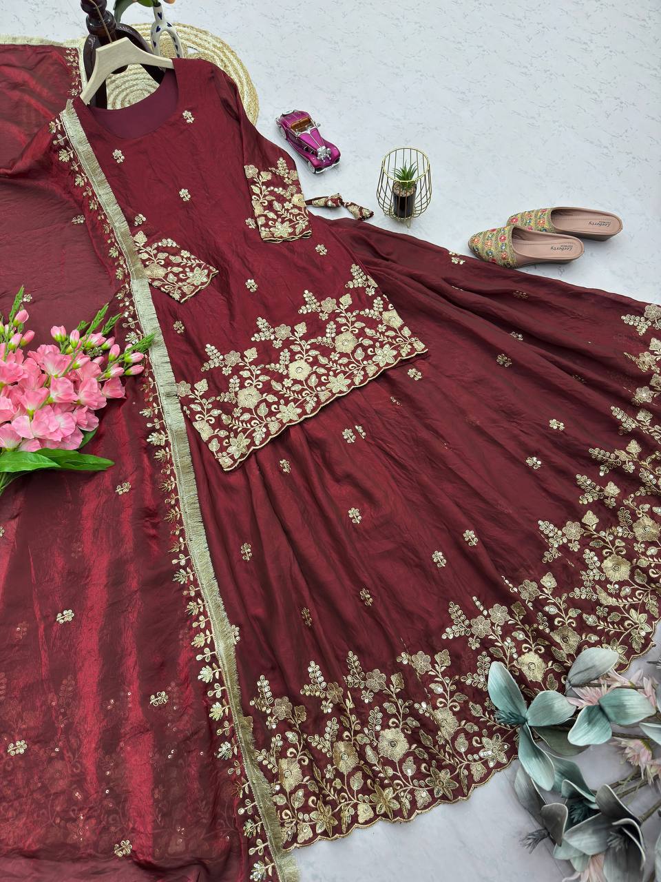 Fendi Silk Festival Wear Embroidery Work Readymade Lehenga Suit