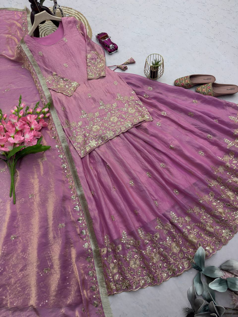 Fendi Silk Festival Wear Embroidery Work Readymade Lehenga Suit