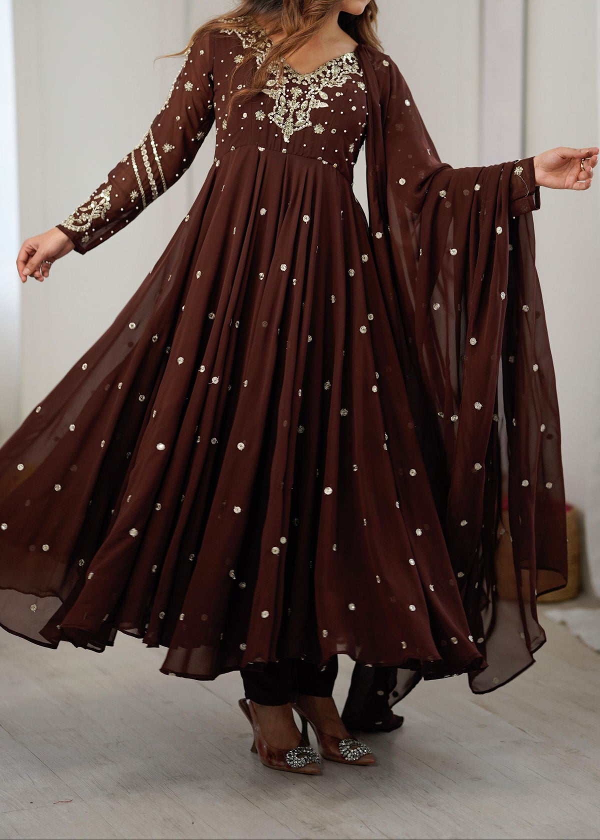 Festive Wear Faux Georgette Embroidered Anarkali Suit Set