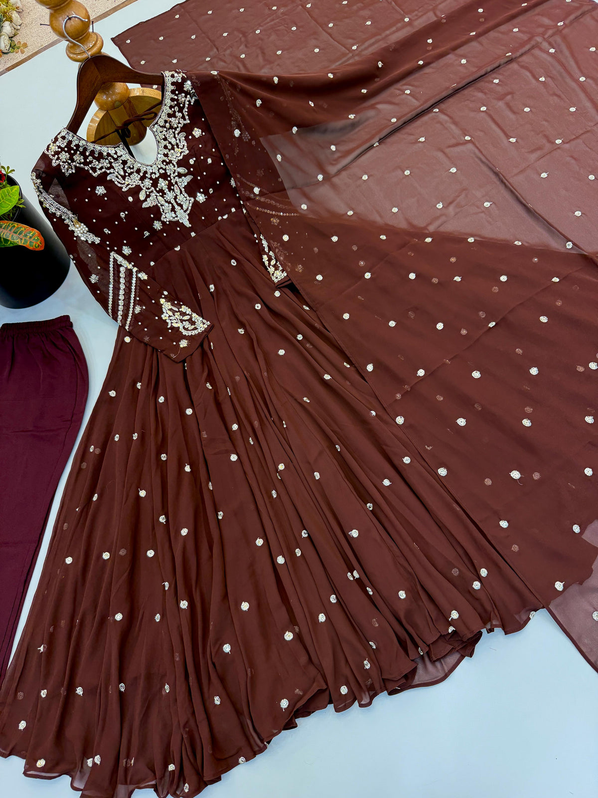 Festive Wear Faux Georgette Embroidered Anarkali Suit Set