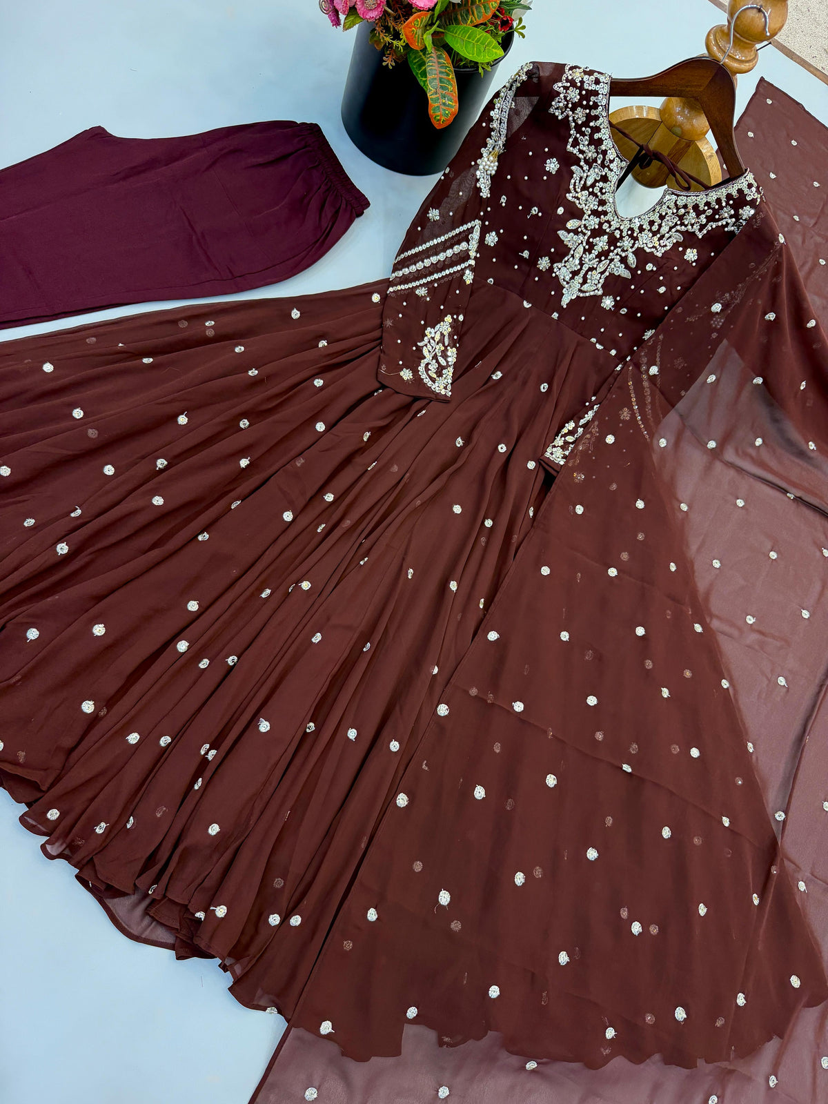 Festive Wear Faux Georgette Embroidered Anarkali Suit Set