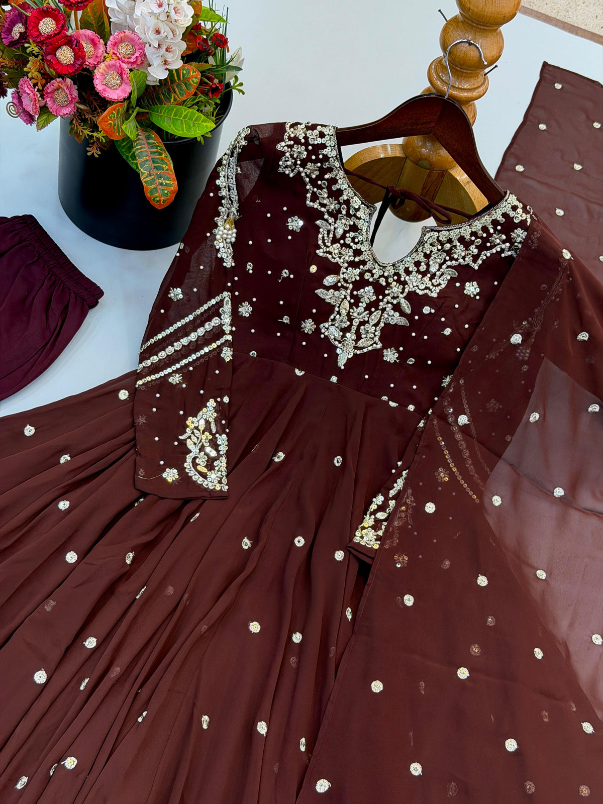 Festive Wear Faux Georgette Embroidered Anarkali Suit Set