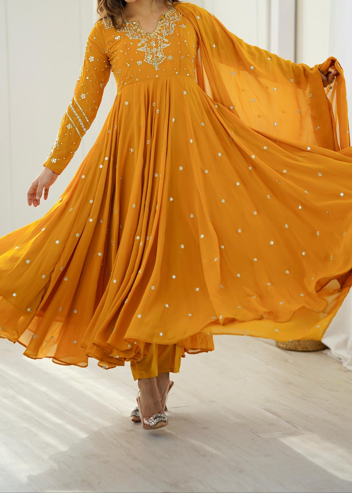 Festive Wear Faux Georgette Embroidered Anarkali Suit Set