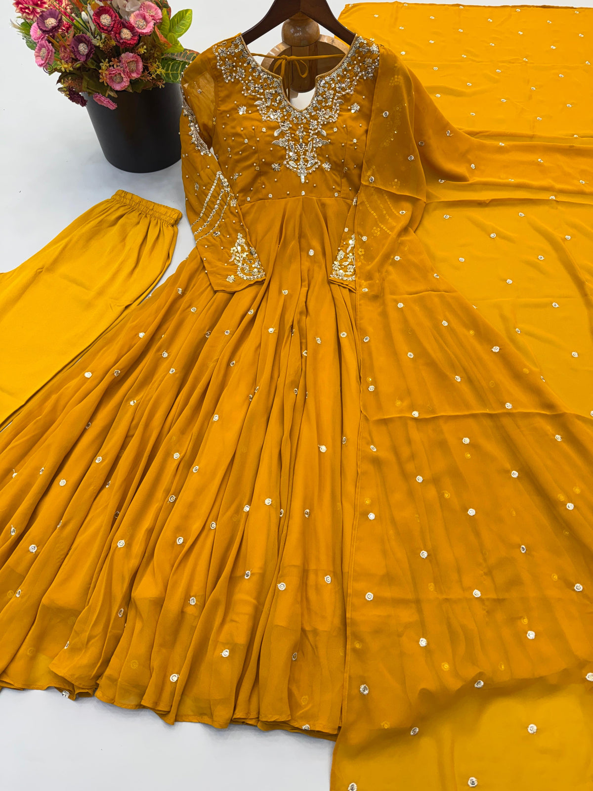 Festive Wear Faux Georgette Embroidered Anarkali Suit Set