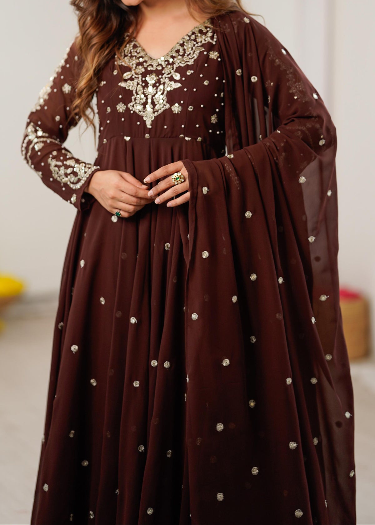 Festive Wear Faux Georgette Embroidered Anarkali Suit Set