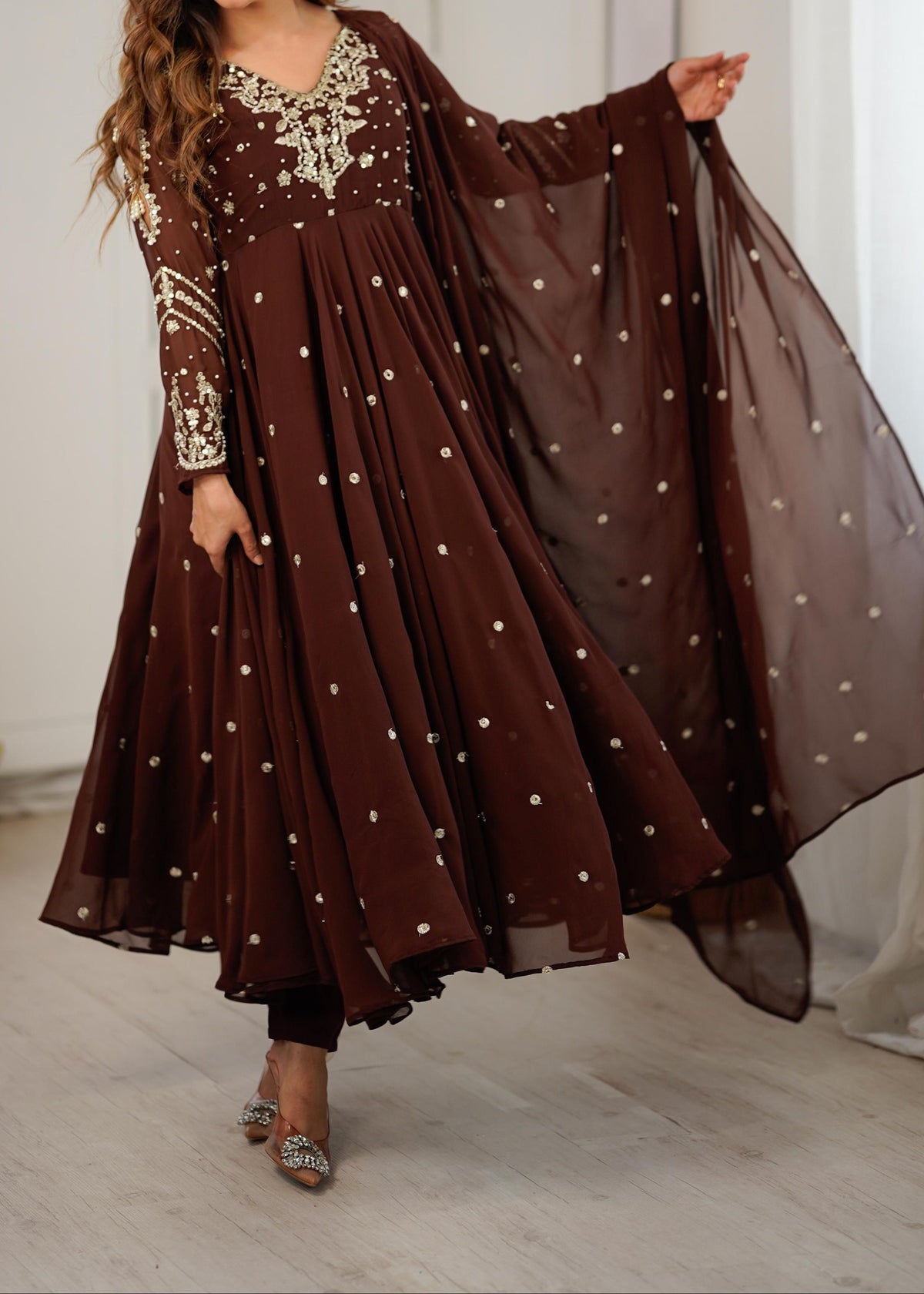 Festive Wear Faux Georgette Embroidered Anarkali Suit Set