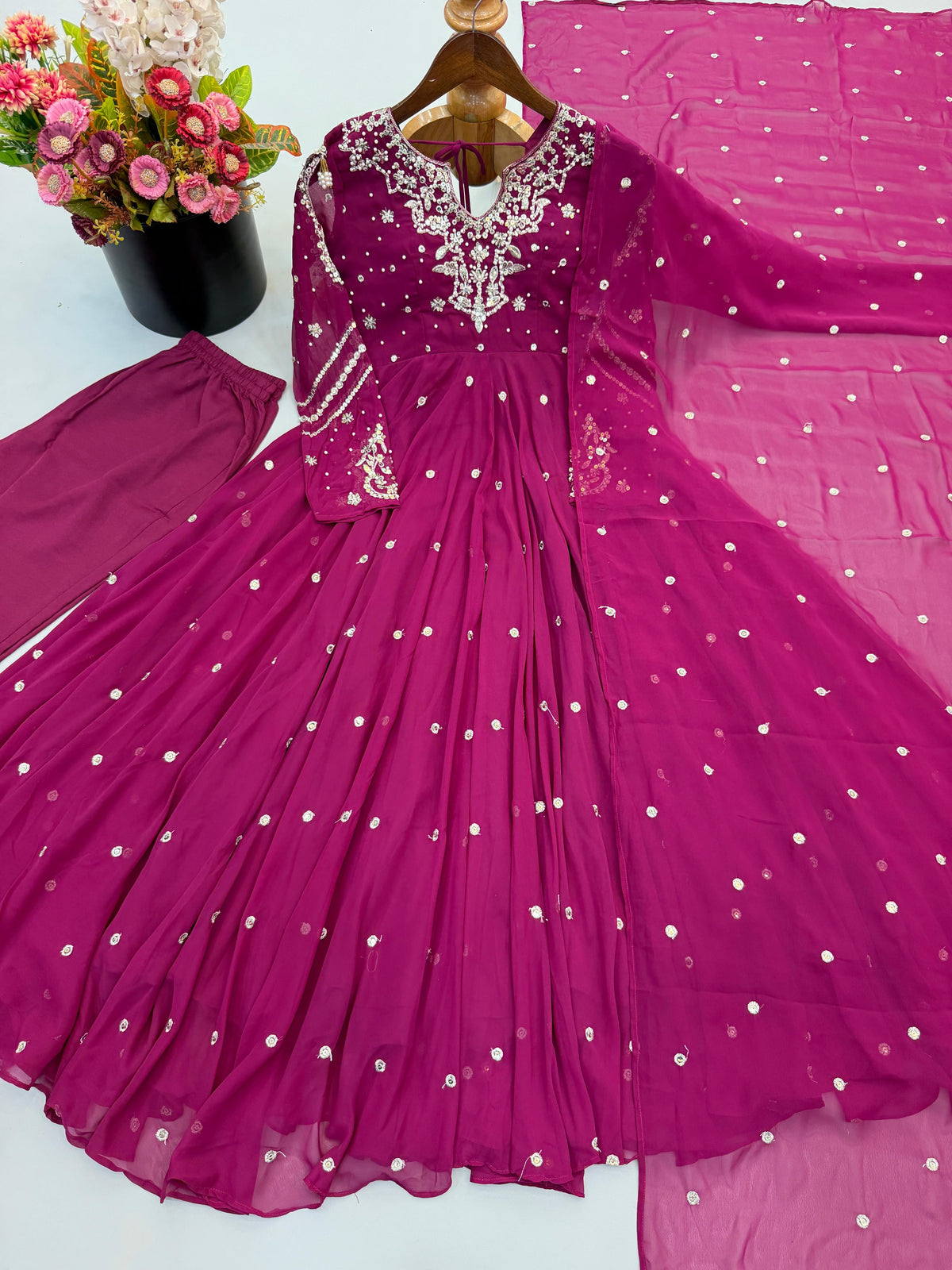 Festive Wear Faux Georgette Embroidered Anarkali Suit Set