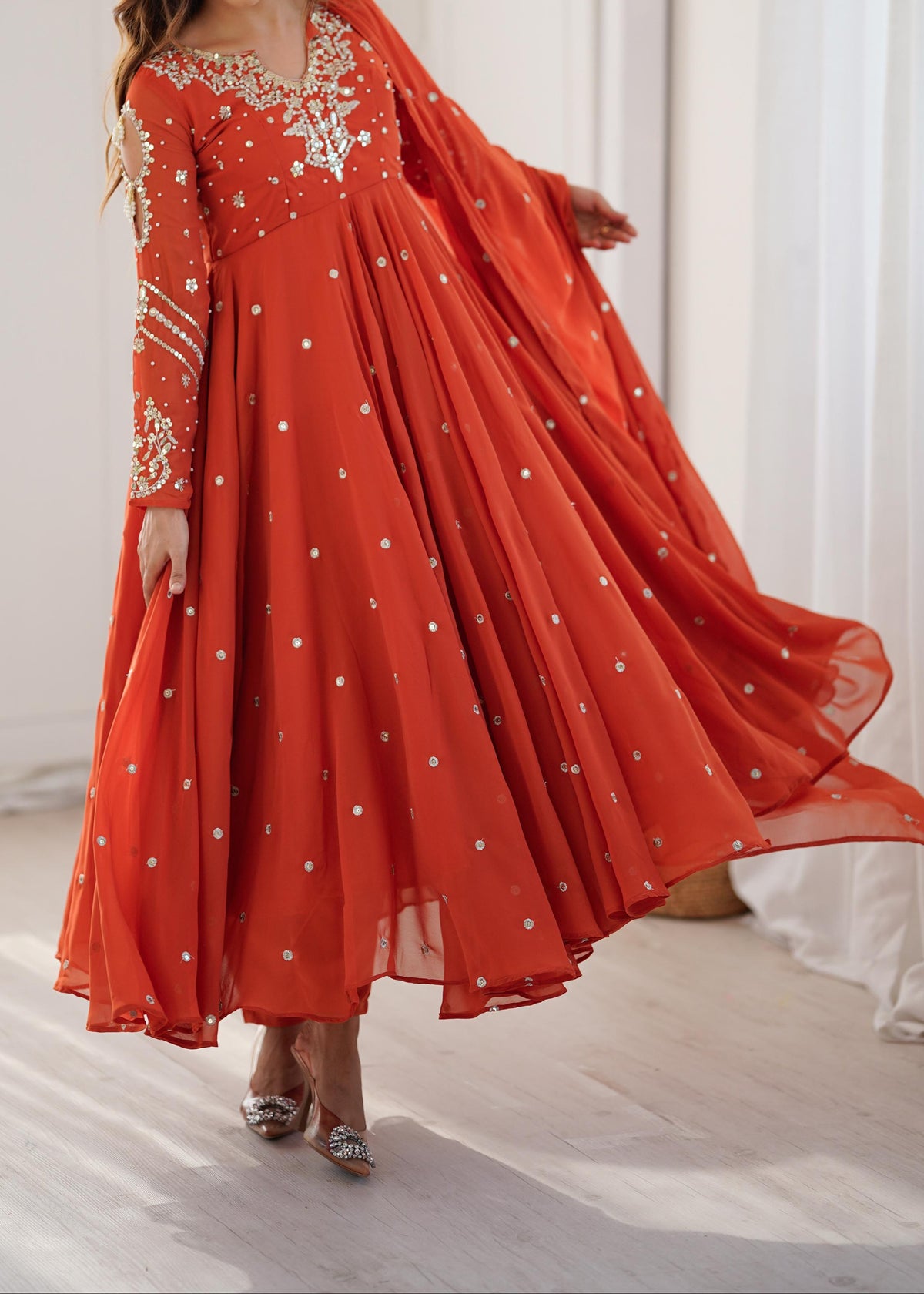 Festive Wear Faux Georgette Embroidered Anarkali Suit Set