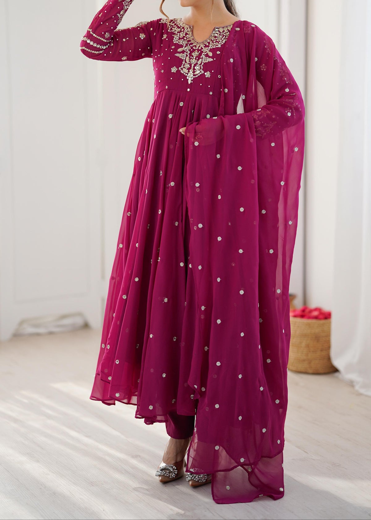 Festive Wear Faux Georgette Embroidered Anarkali Suit Set