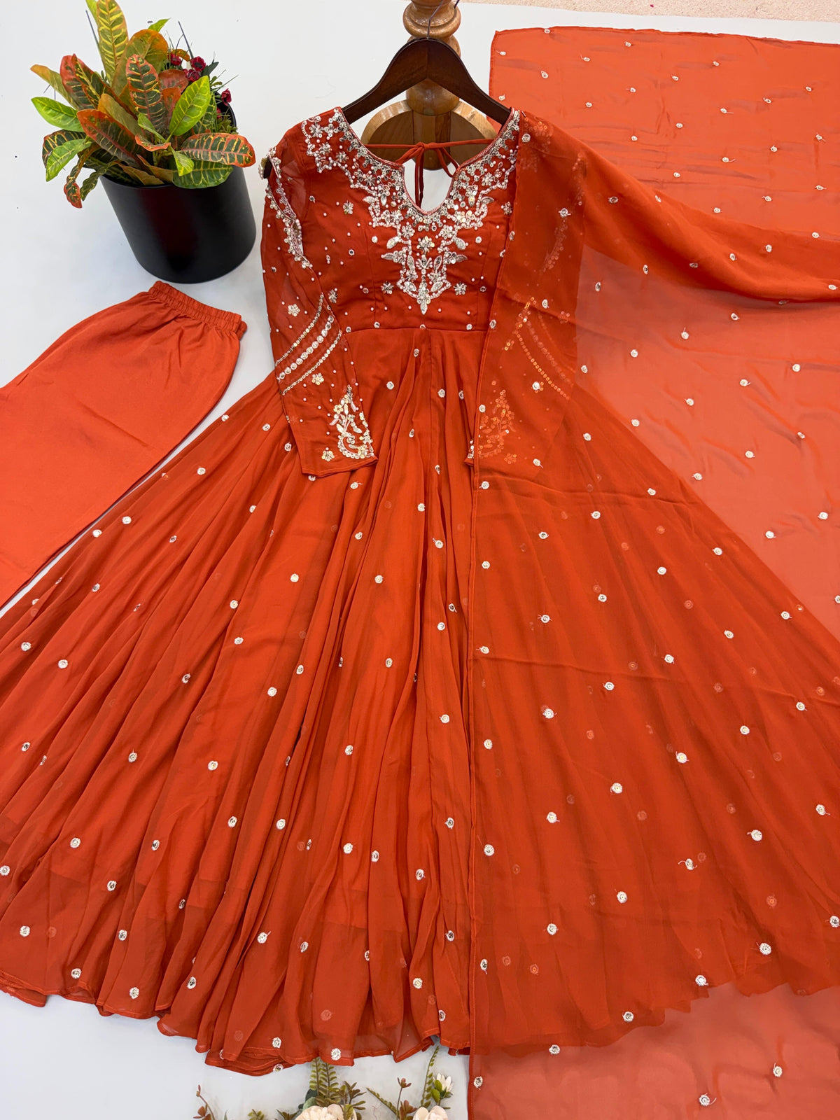 Festive Wear Faux Georgette Embroidered Anarkali Suit Set