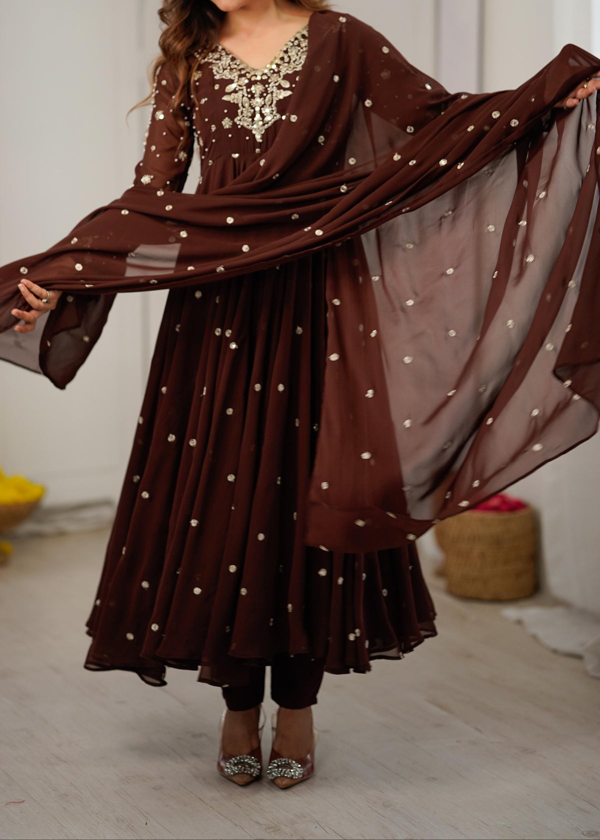 Festive Wear Faux Georgette Embroidered Anarkali Suit Set