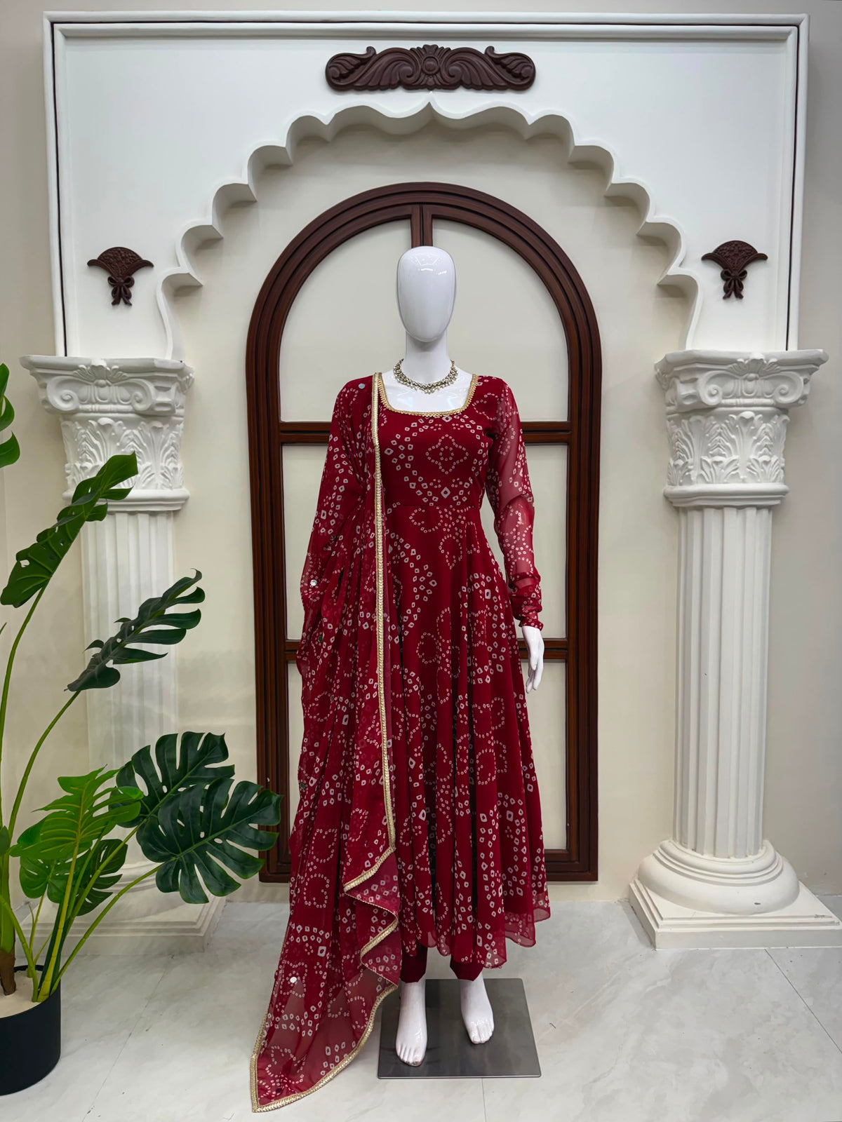 Designer Bandhni Digital Print Faux Georgette Anarkali Suit Set