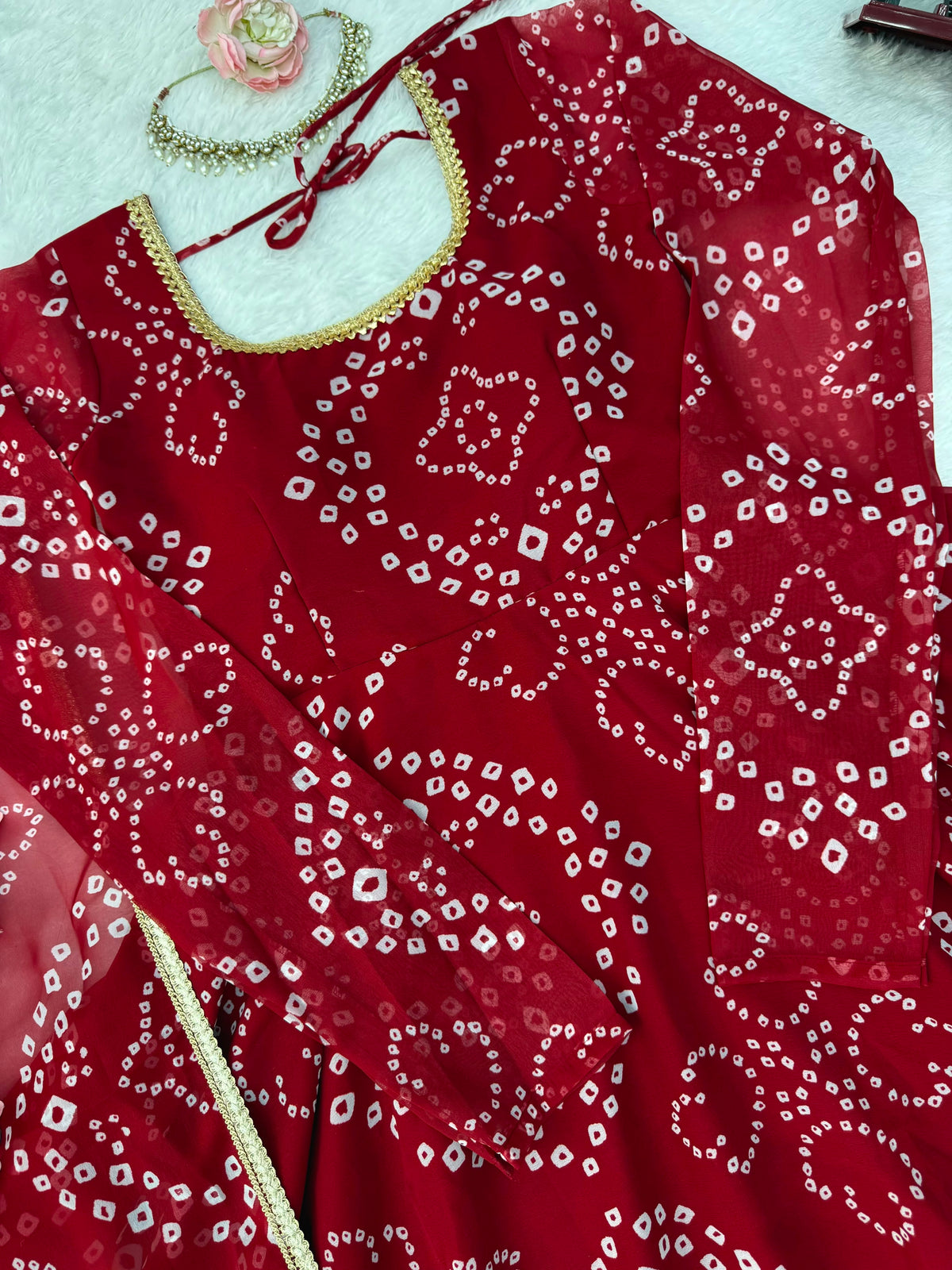 Designer Bandhni Digital Print Faux Georgette Anarkali Suit Set