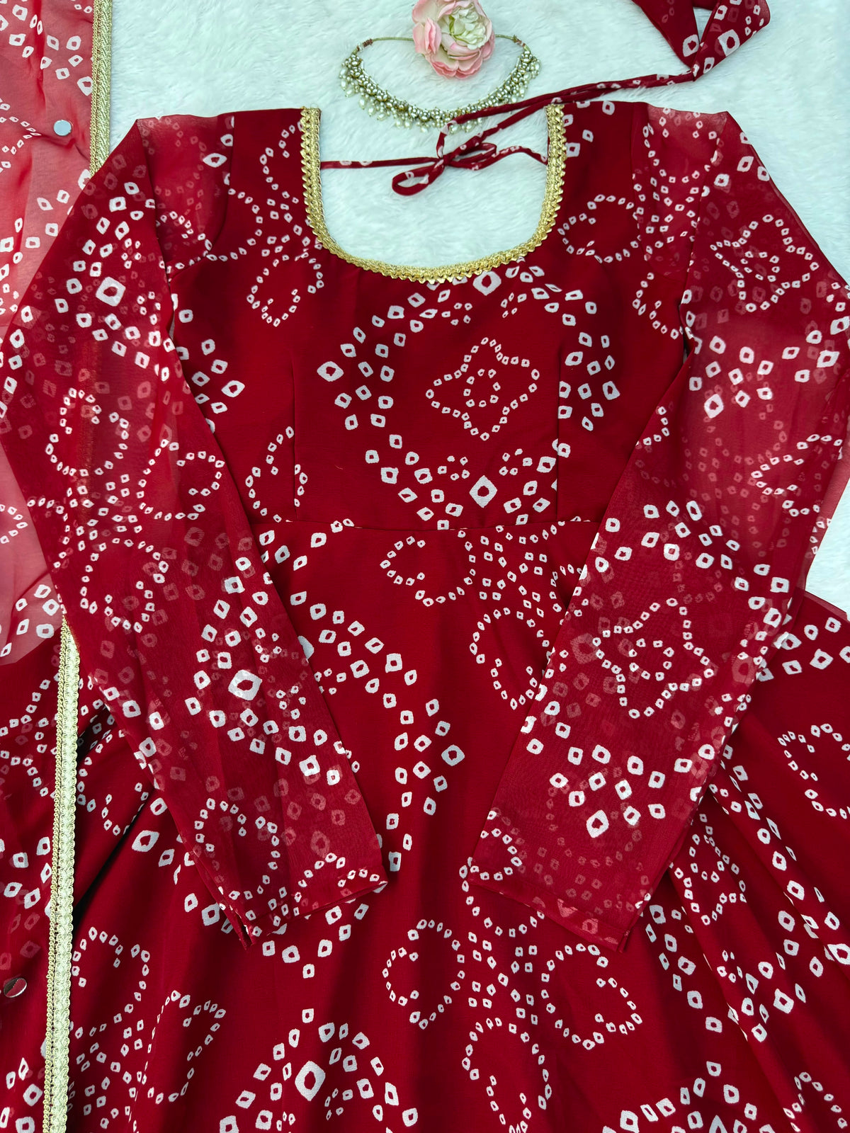 Designer Bandhni Digital Print Faux Georgette Anarkali Suit Set