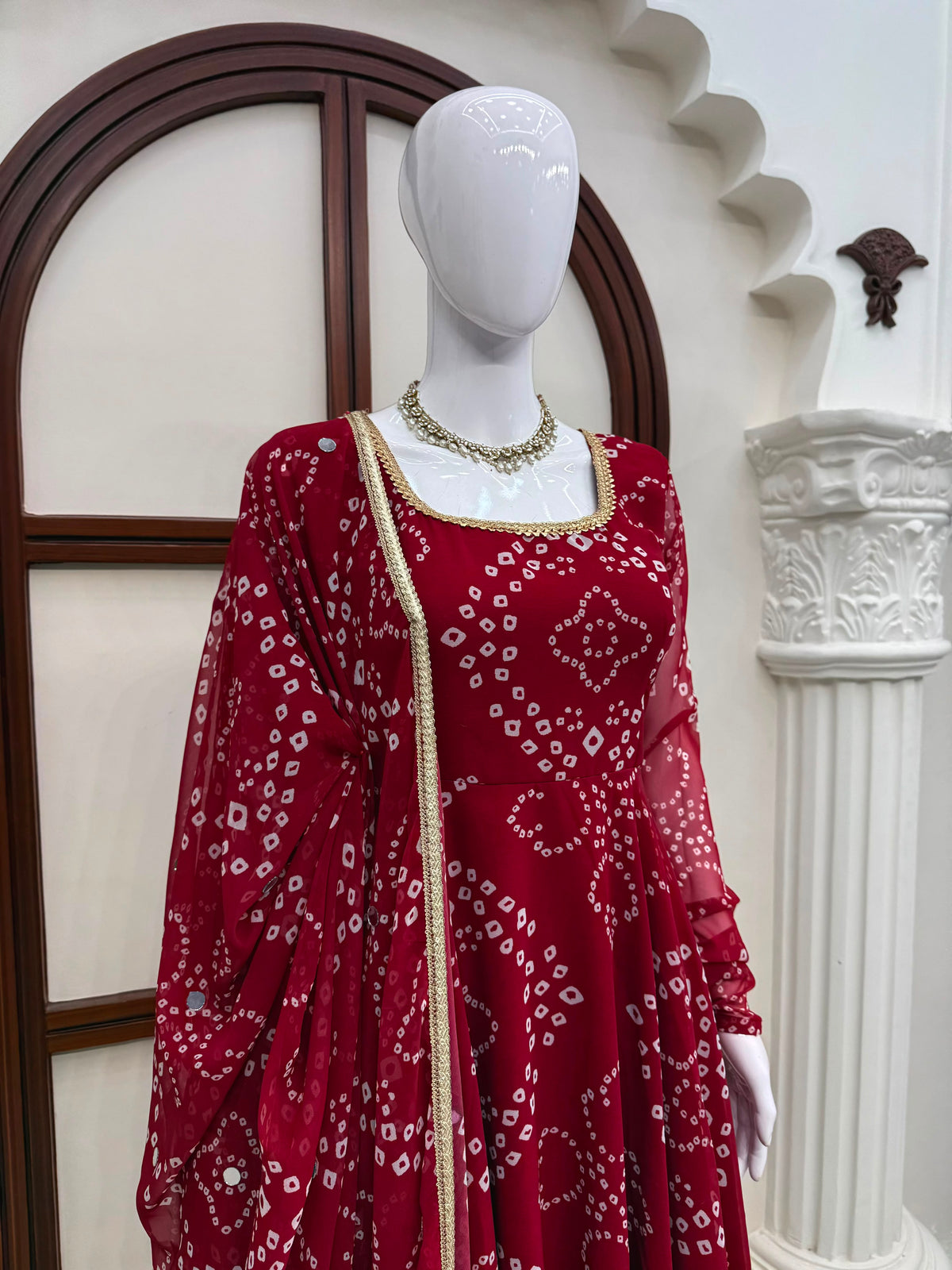 Designer Bandhni Digital Print Faux Georgette Anarkali Suit Set