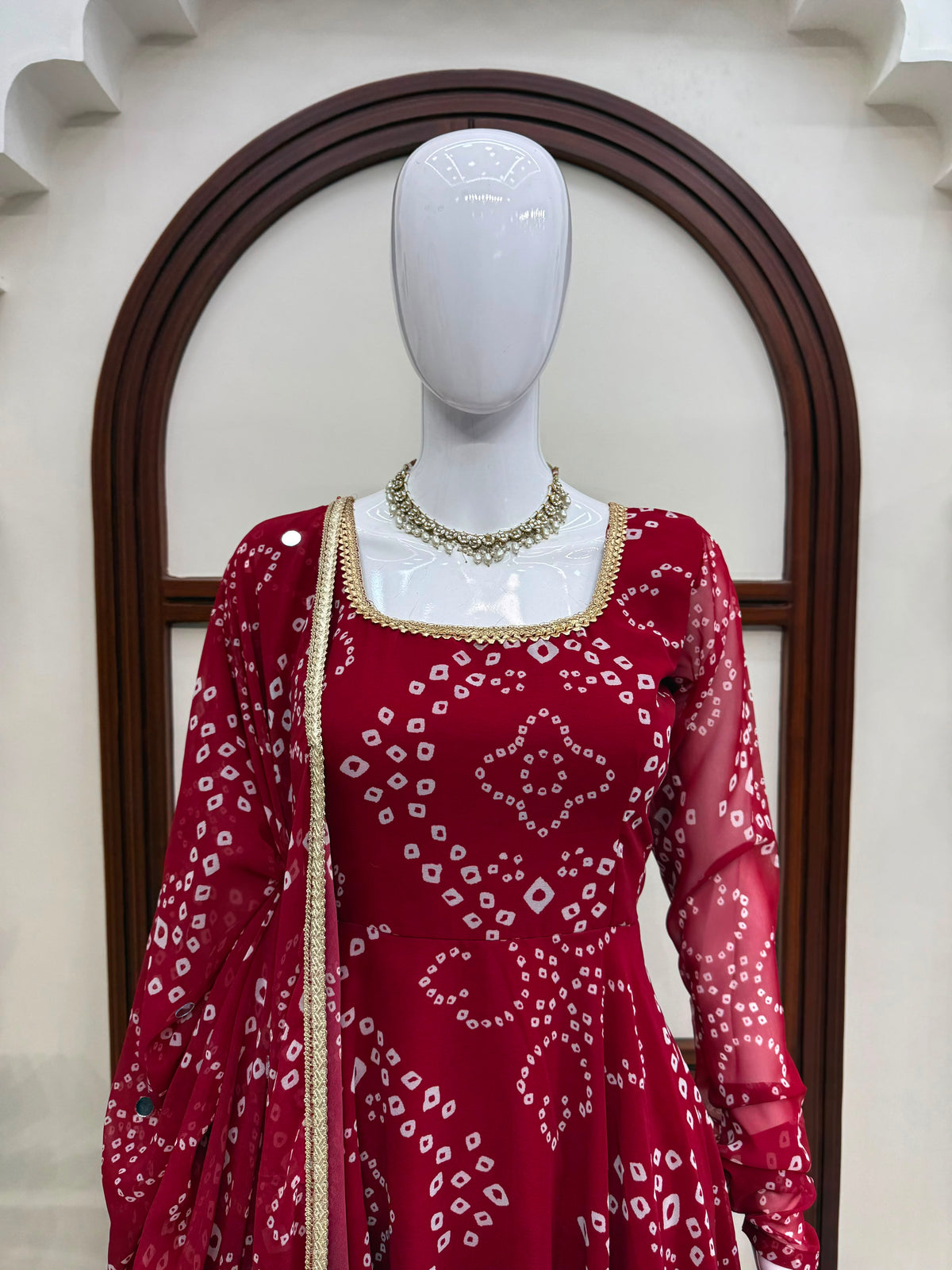 Designer Bandhni Digital Print Faux Georgette Anarkali Suit Set