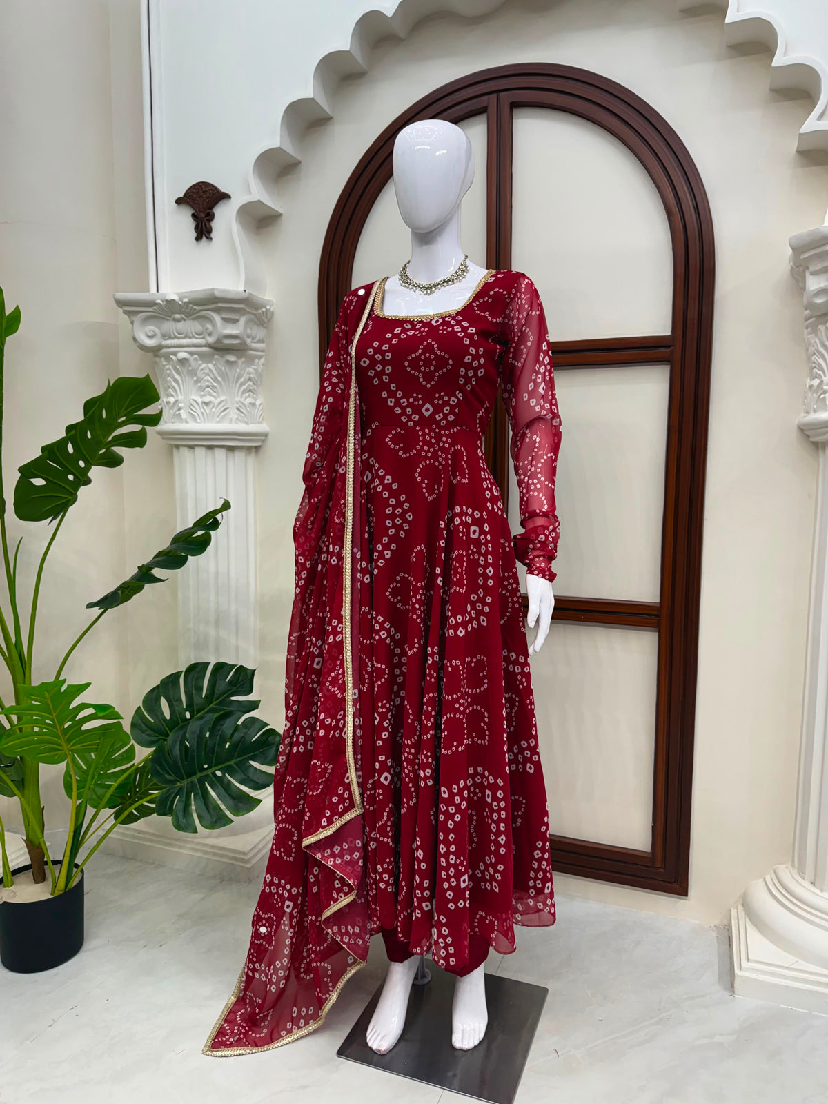 Designer Bandhni Digital Print Faux Georgette Anarkali Suit Set