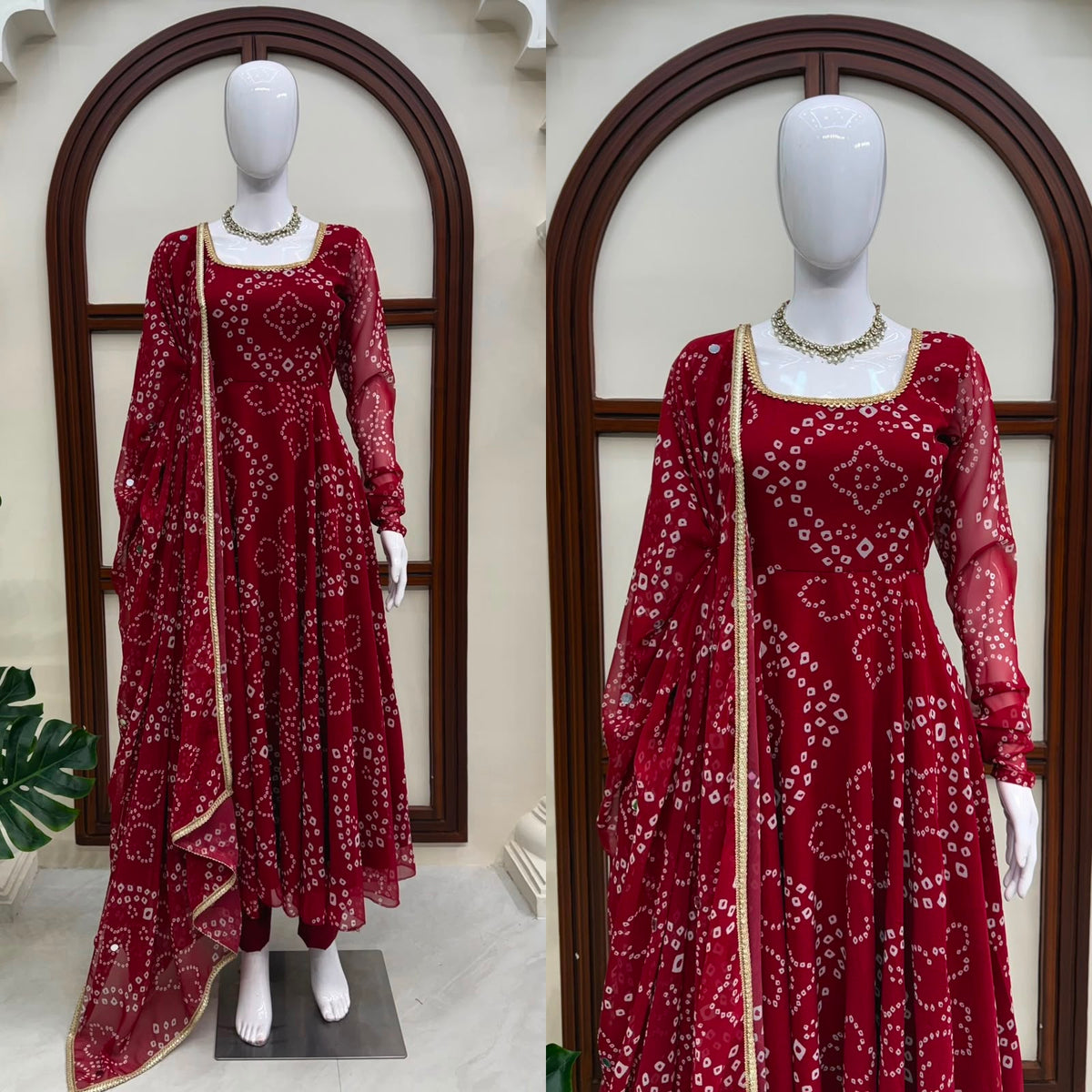 Designer Bandhni Digital Print Faux Georgette Anarkali Suit Set