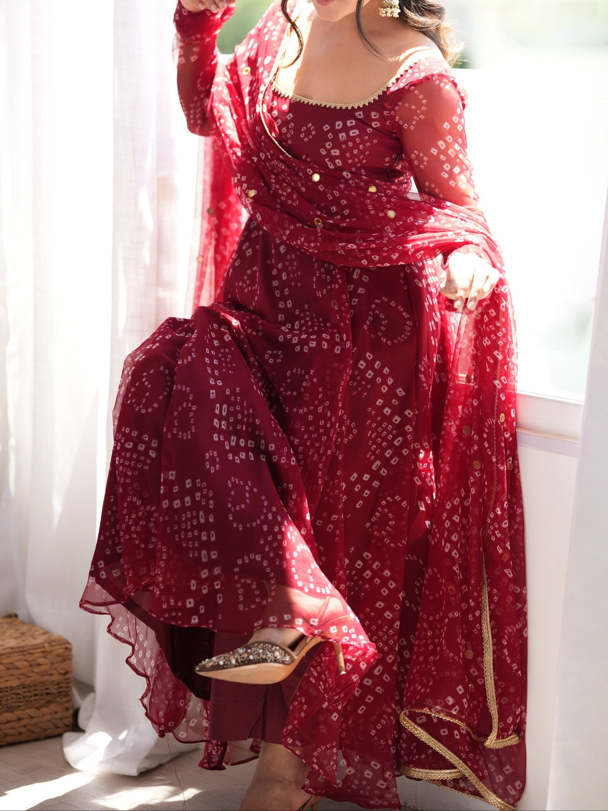 Designer Bandhni Digital Print Faux Georgette Anarkali Suit Set