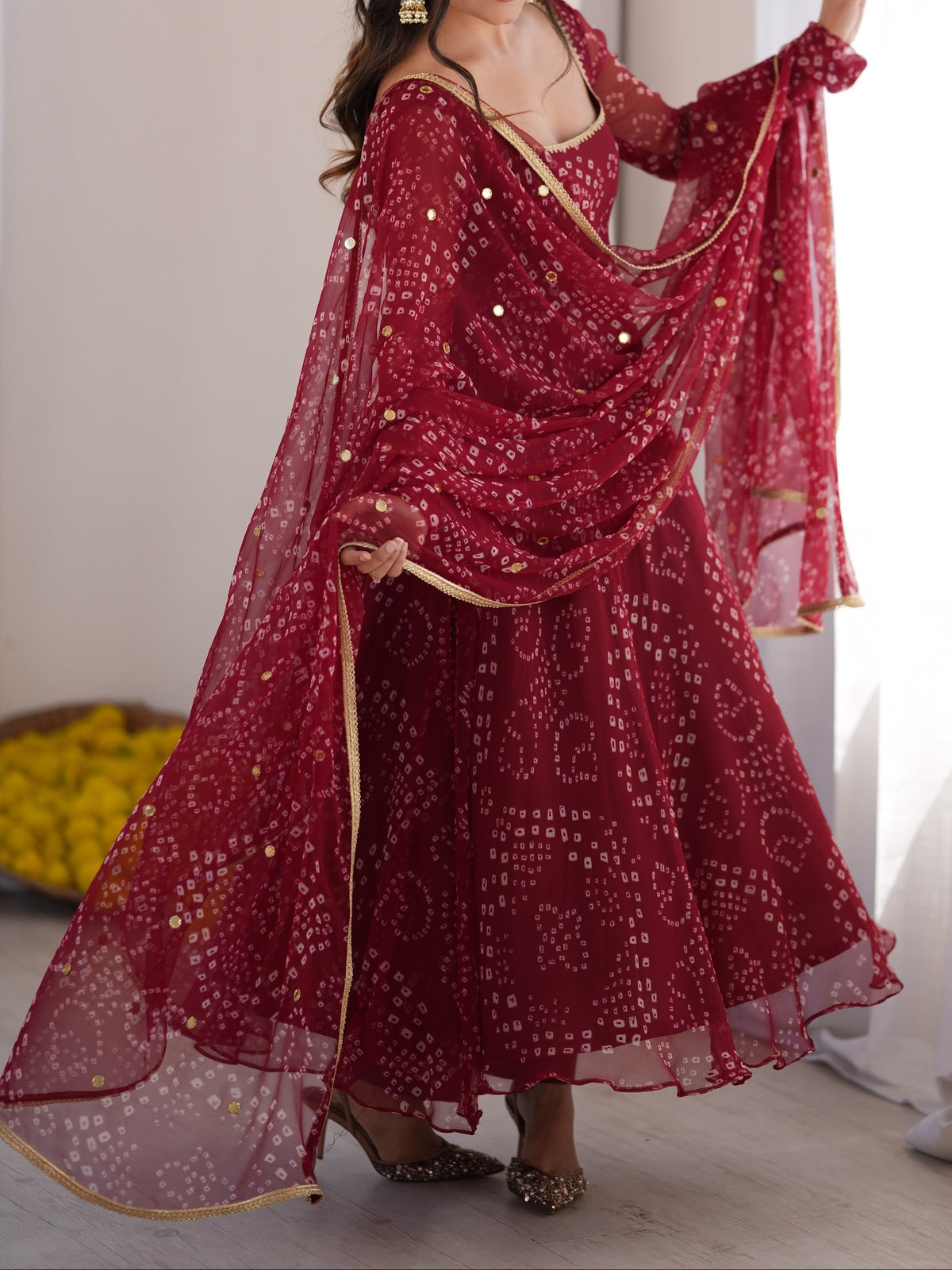Designer Bandhni Digital Print Faux Georgette Anarkali Suit Set