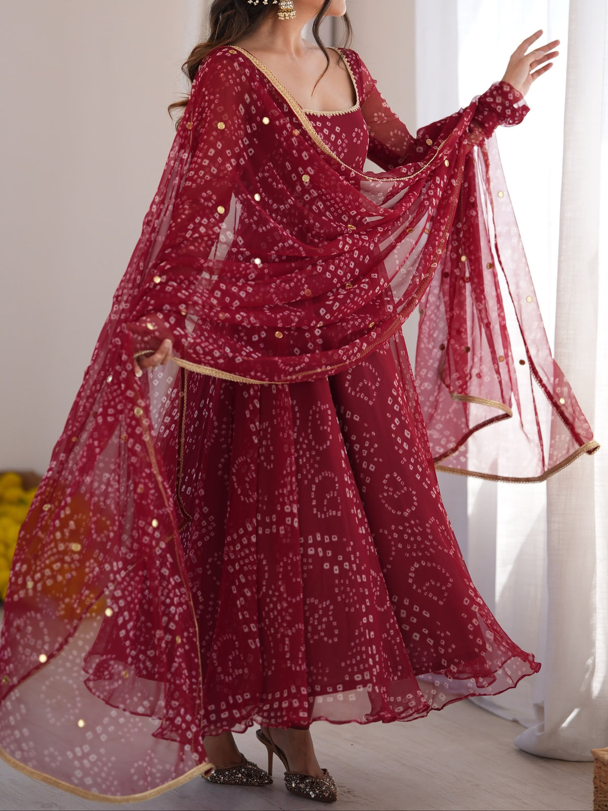 Designer Bandhni Digital Print Faux Georgette Anarkali Suit Set