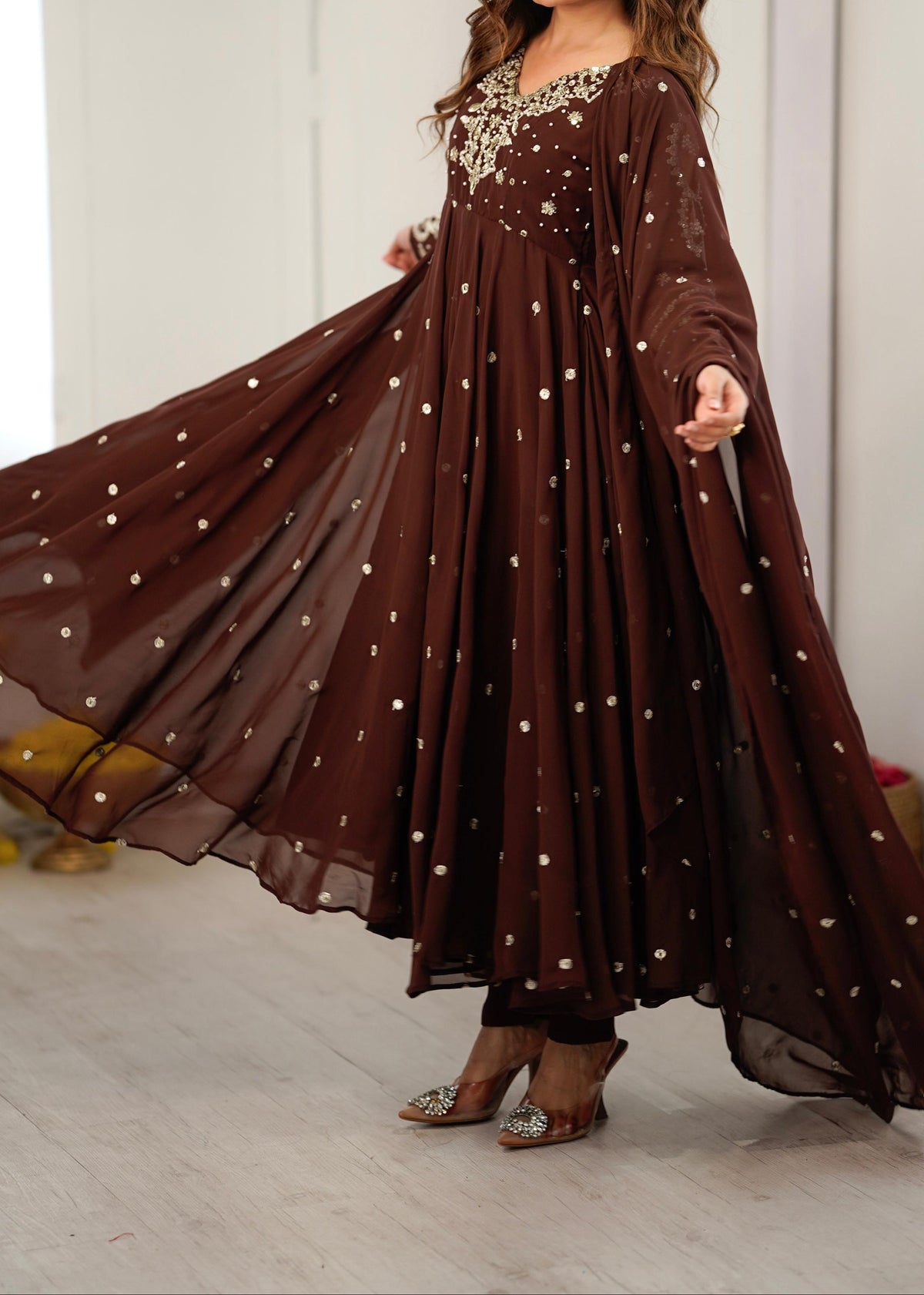 Festive Wear Faux Georgette Embroidered Anarkali Suit Set