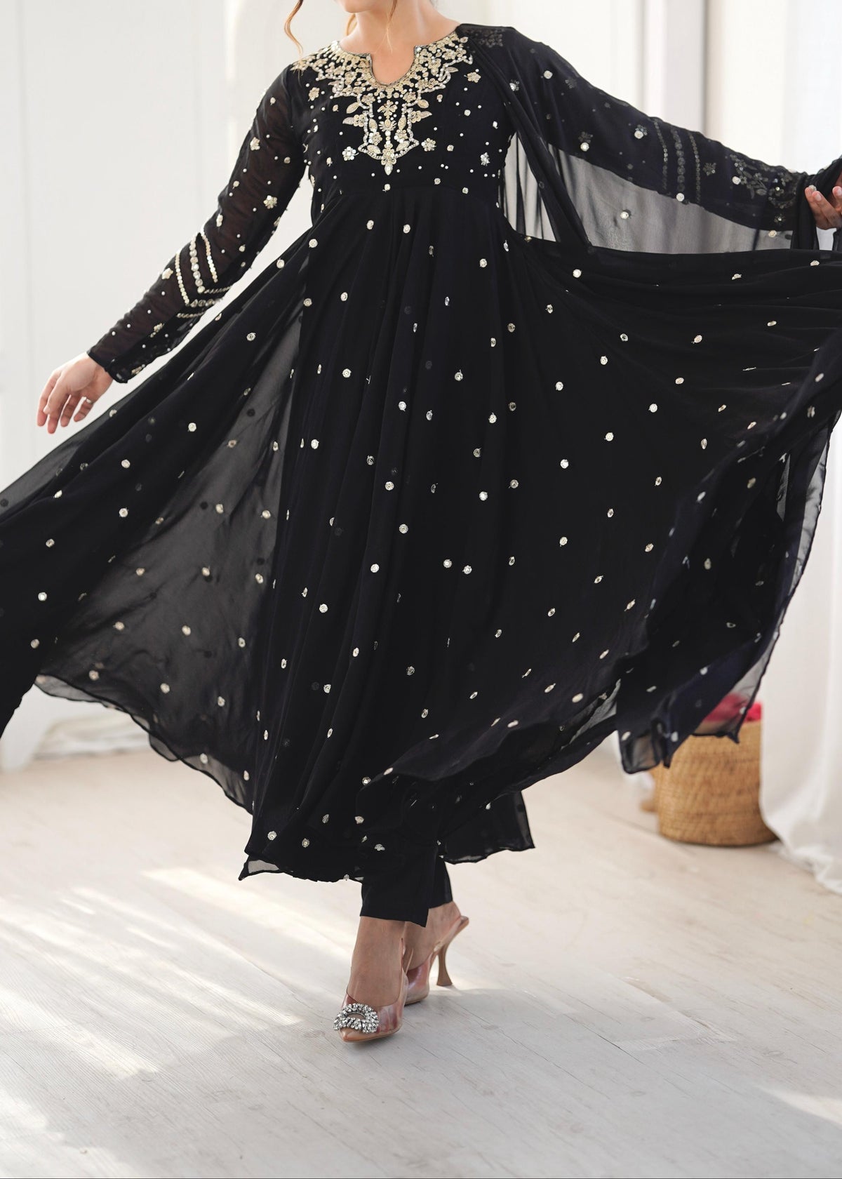 Festive Wear Faux Georgette Embroidered Anarkali Suit Set