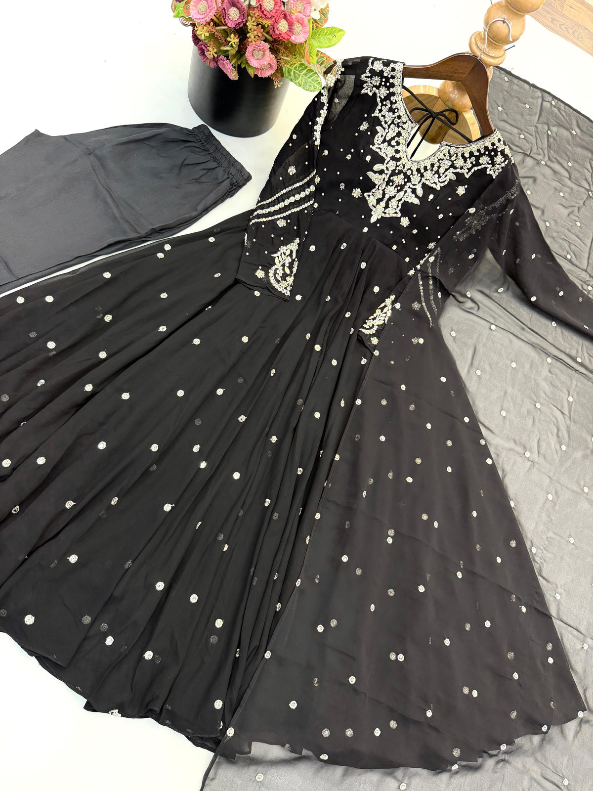 Festive Wear Faux Georgette Embroidered Anarkali Suit Set