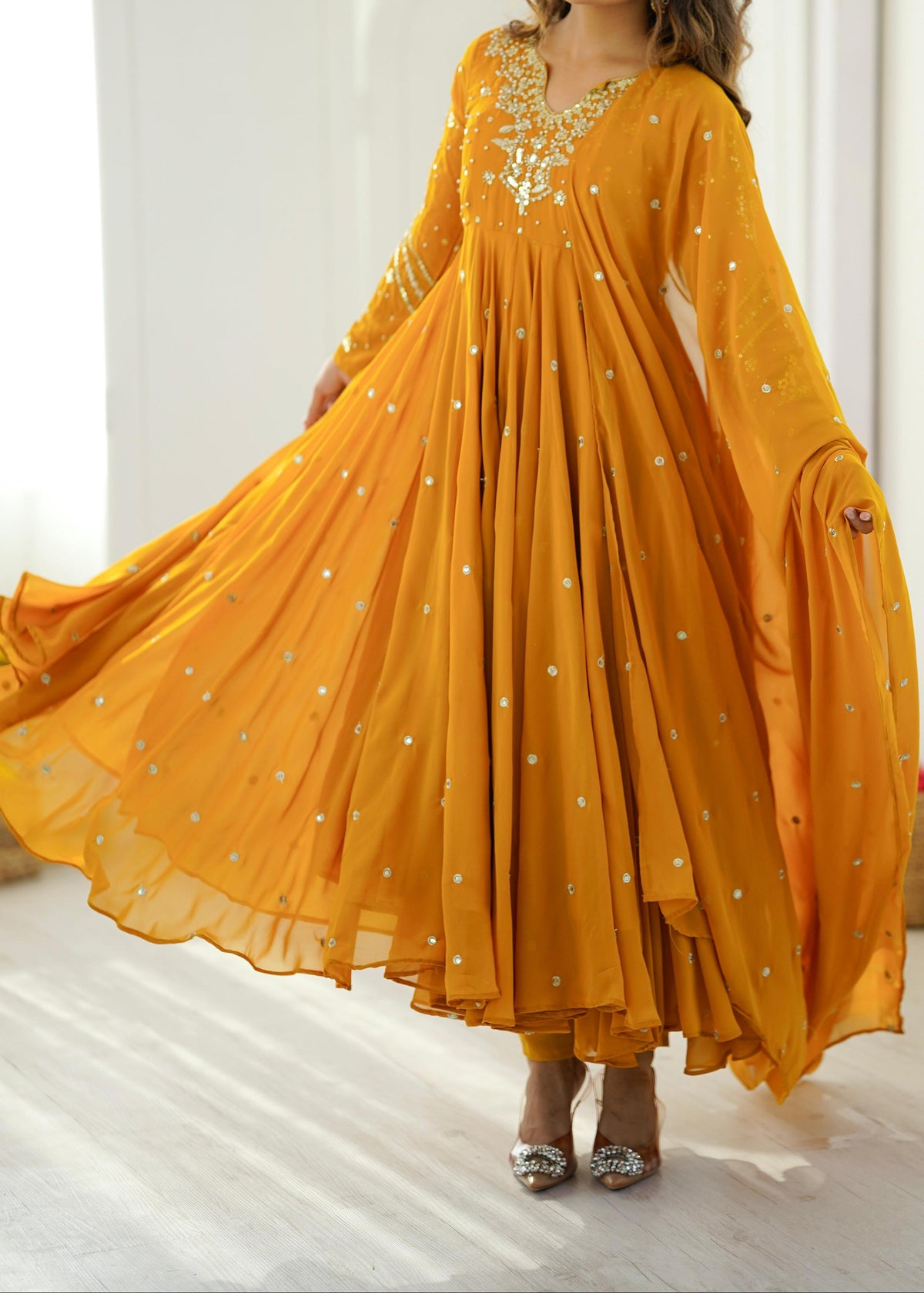 Festive Wear Faux Georgette Embroidered Anarkali Suit Set