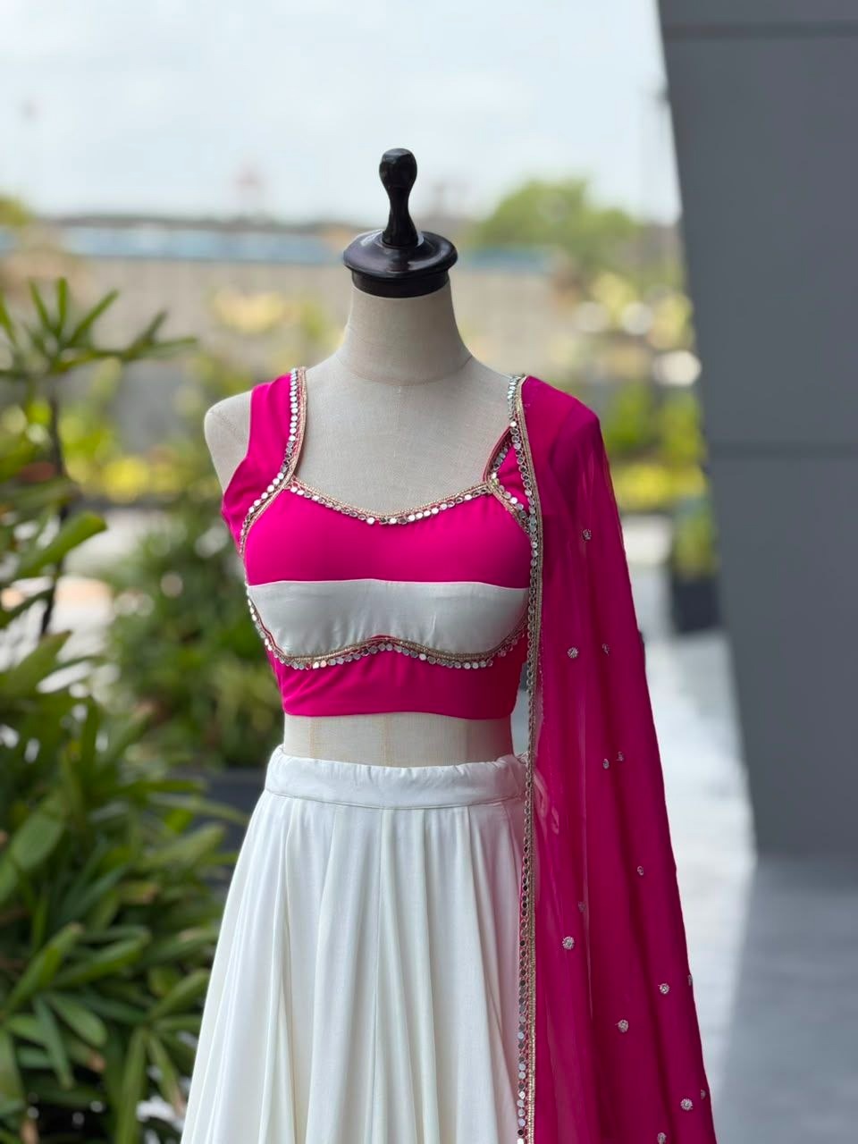 Designer 8 Meter Flare Mirror work lace fully stitched lehenga Choli