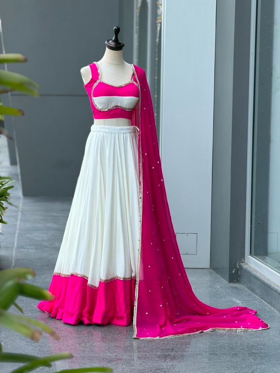Designer 8 Meter Flare Mirror work lace fully stitched lehenga Choli