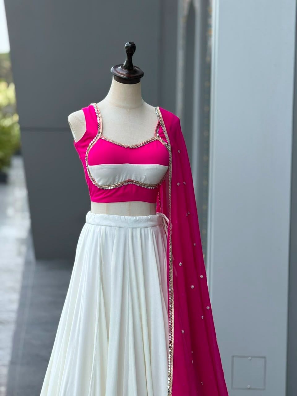 Designer 8 Meter Flare Mirror work lace fully stitched lehenga Choli