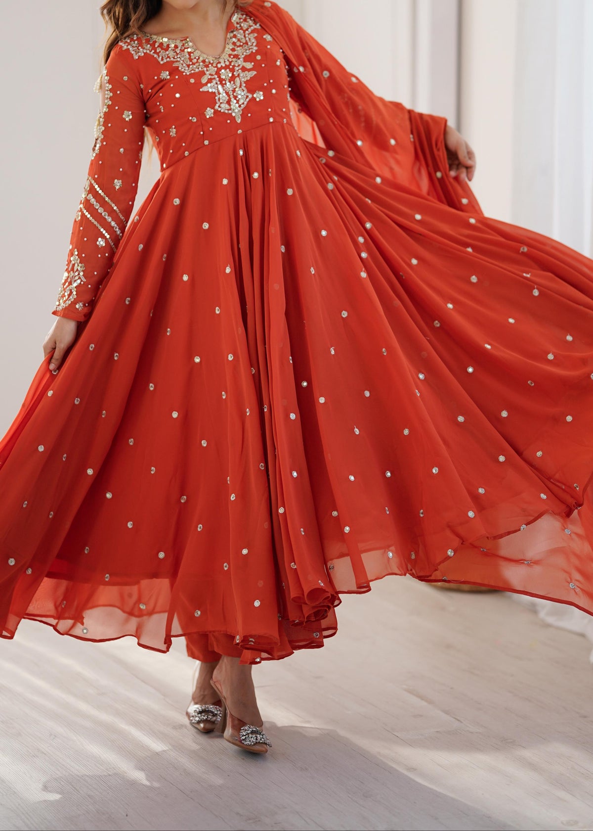 Festive Wear Faux Georgette Embroidered Anarkali Suit Set