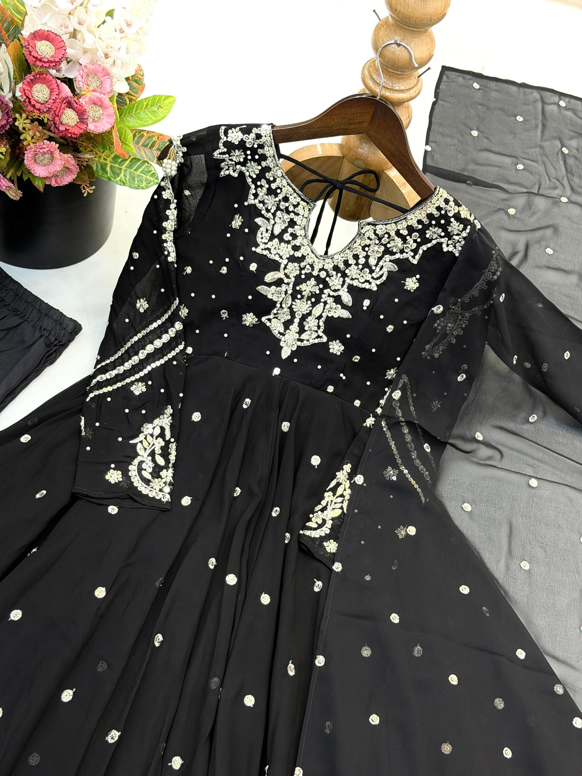 Festive Wear Faux Georgette Embroidered Anarkali Suit Set