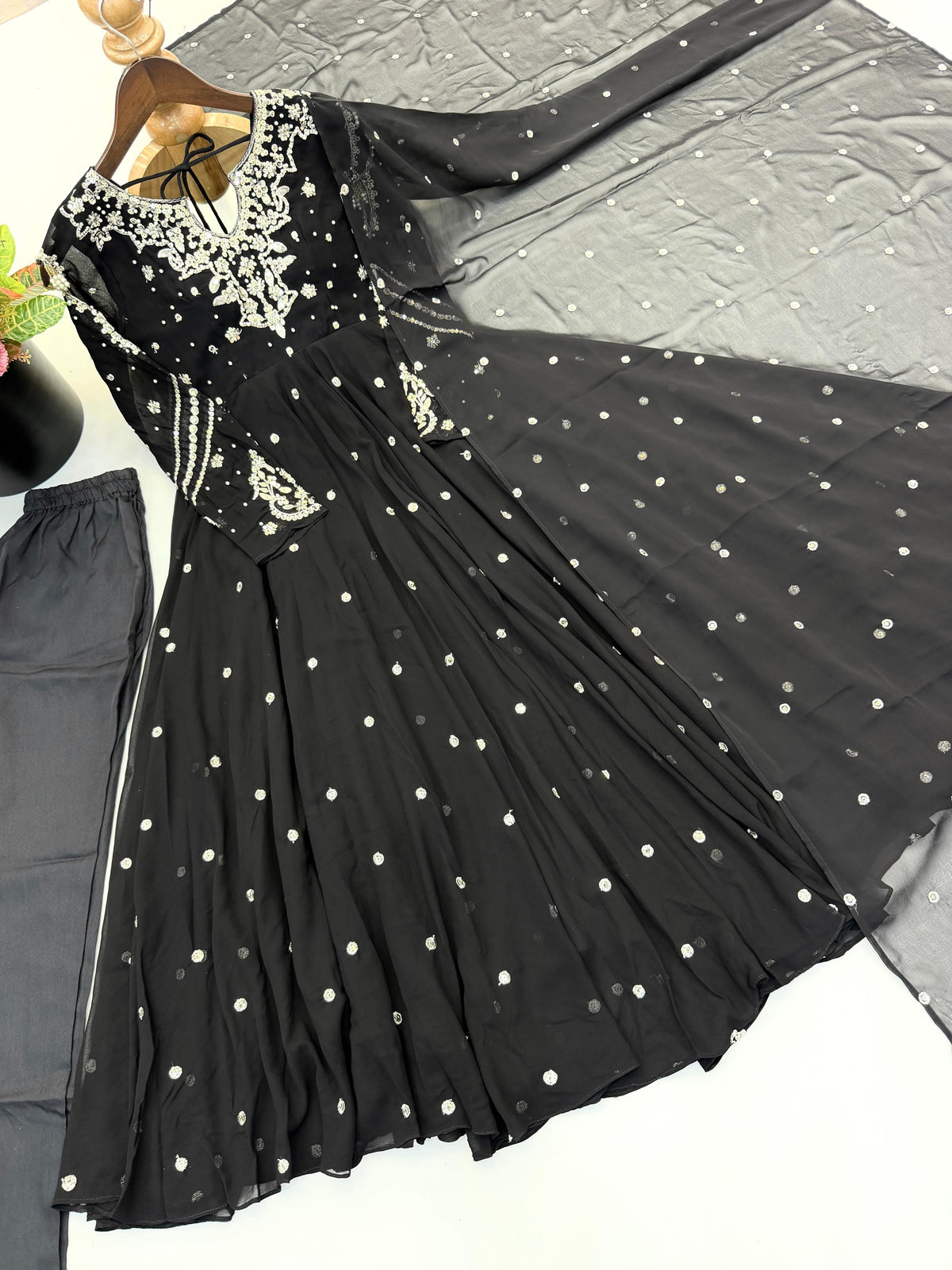 Festive Wear Faux Georgette Embroidered Anarkali Suit Set