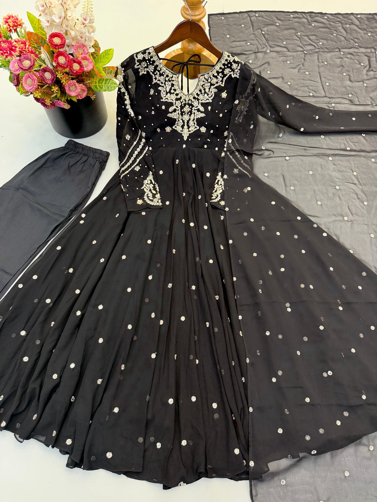 Festive Wear Faux Georgette Embroidered Anarkali Suit Set